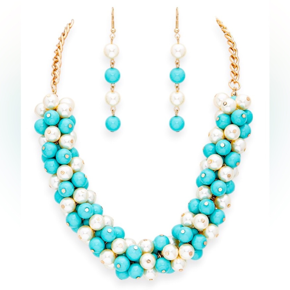 2PC Pearl Statement Necklace Jewelry Set